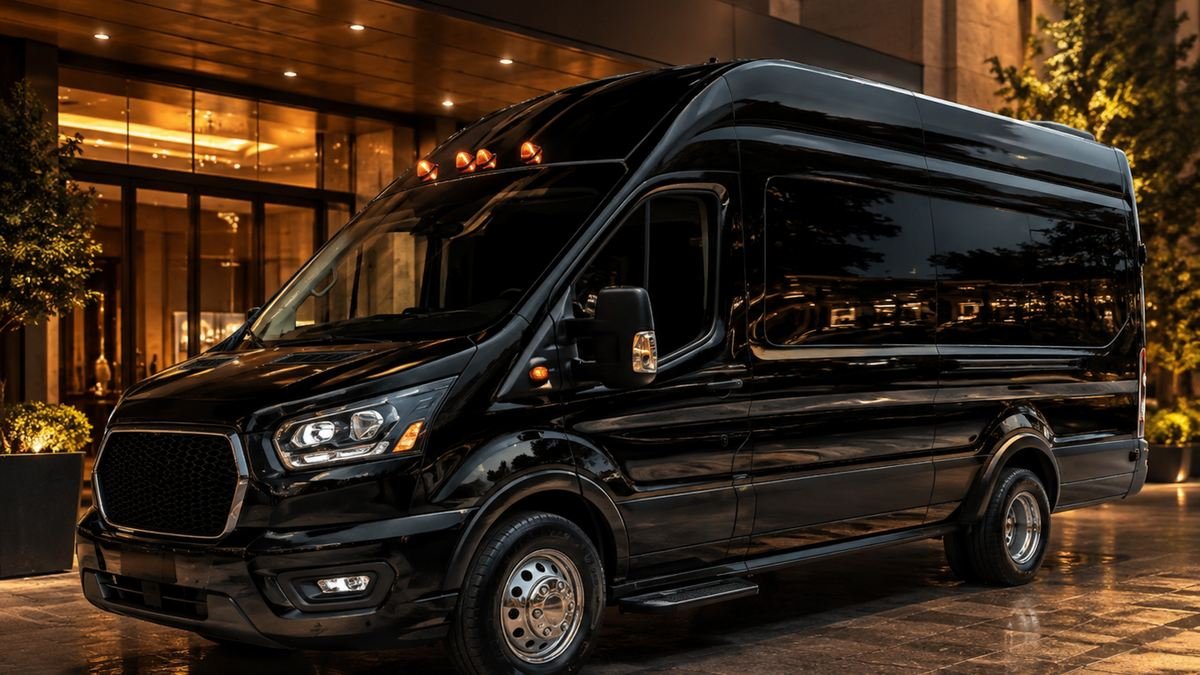Black Ford Transit executive mini bus